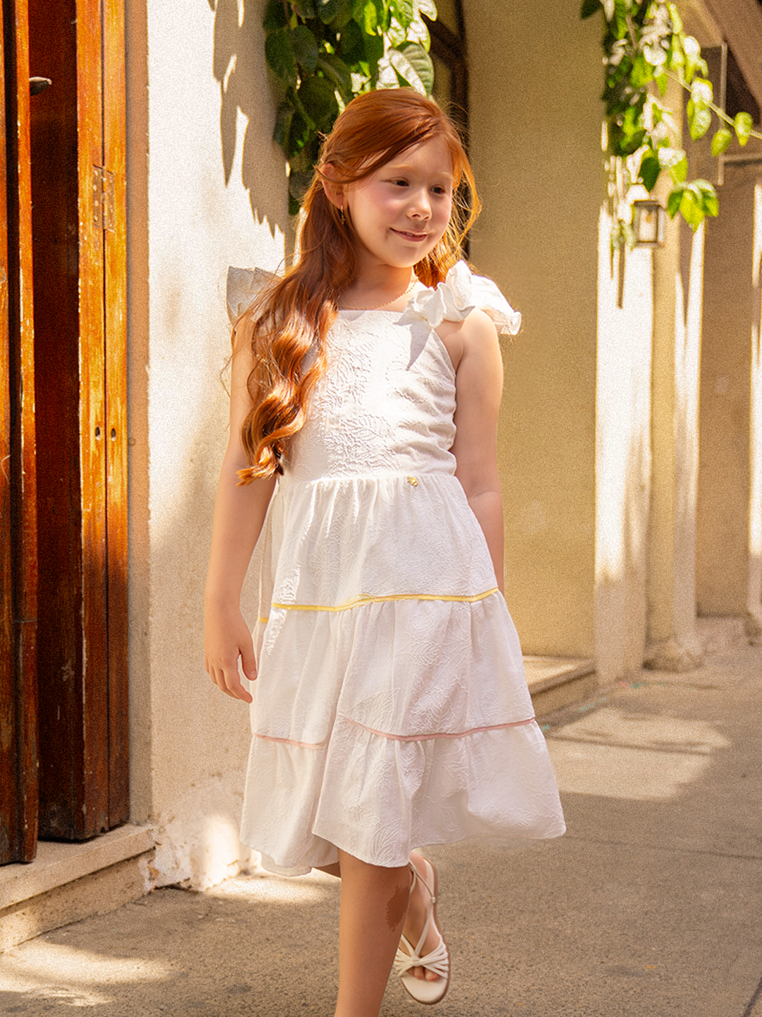 vestido de niña en algodón con estampado en flock