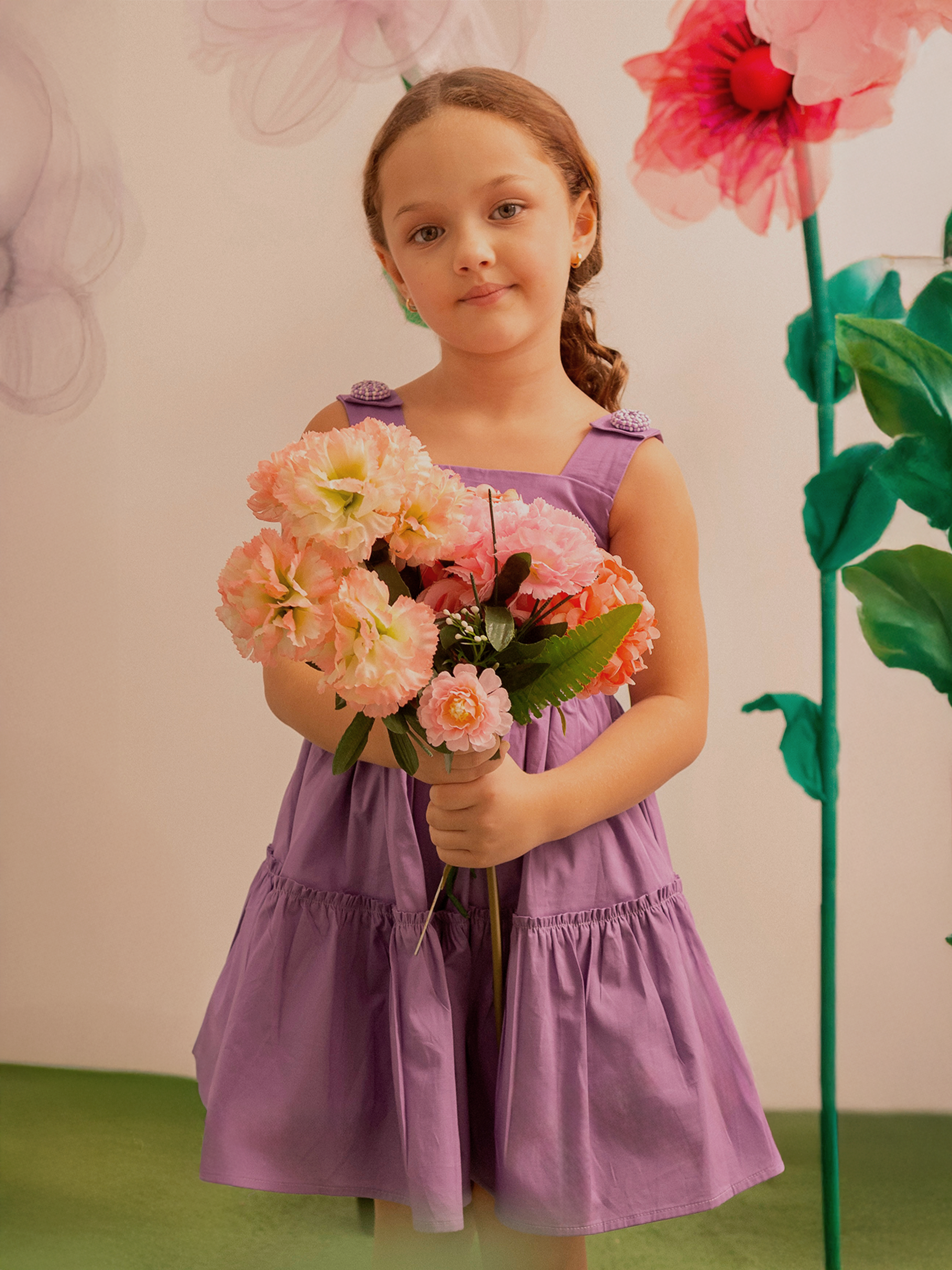 vestido de niña corto en popelina con tiras anchas