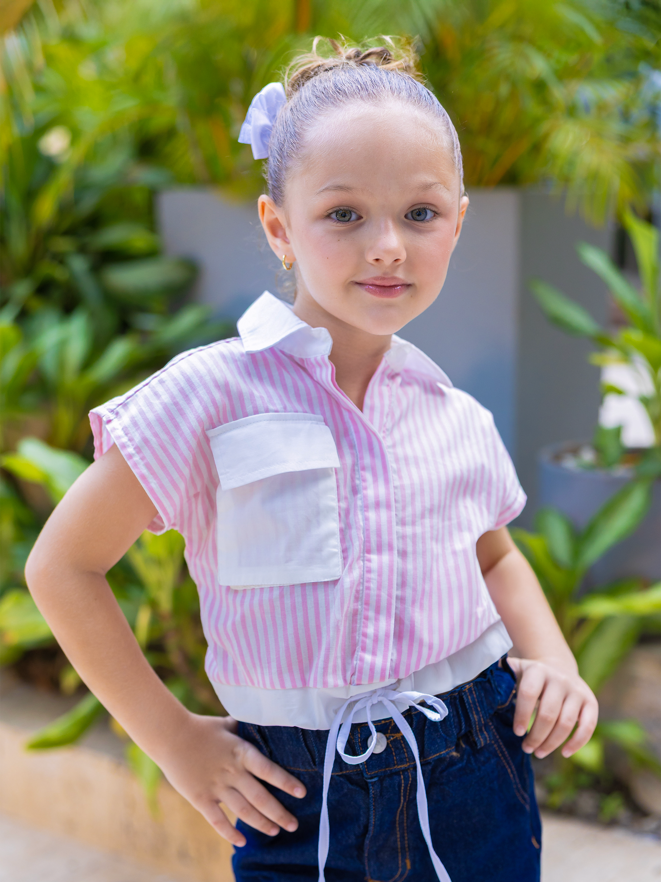blusa para niñas con cuello camisero