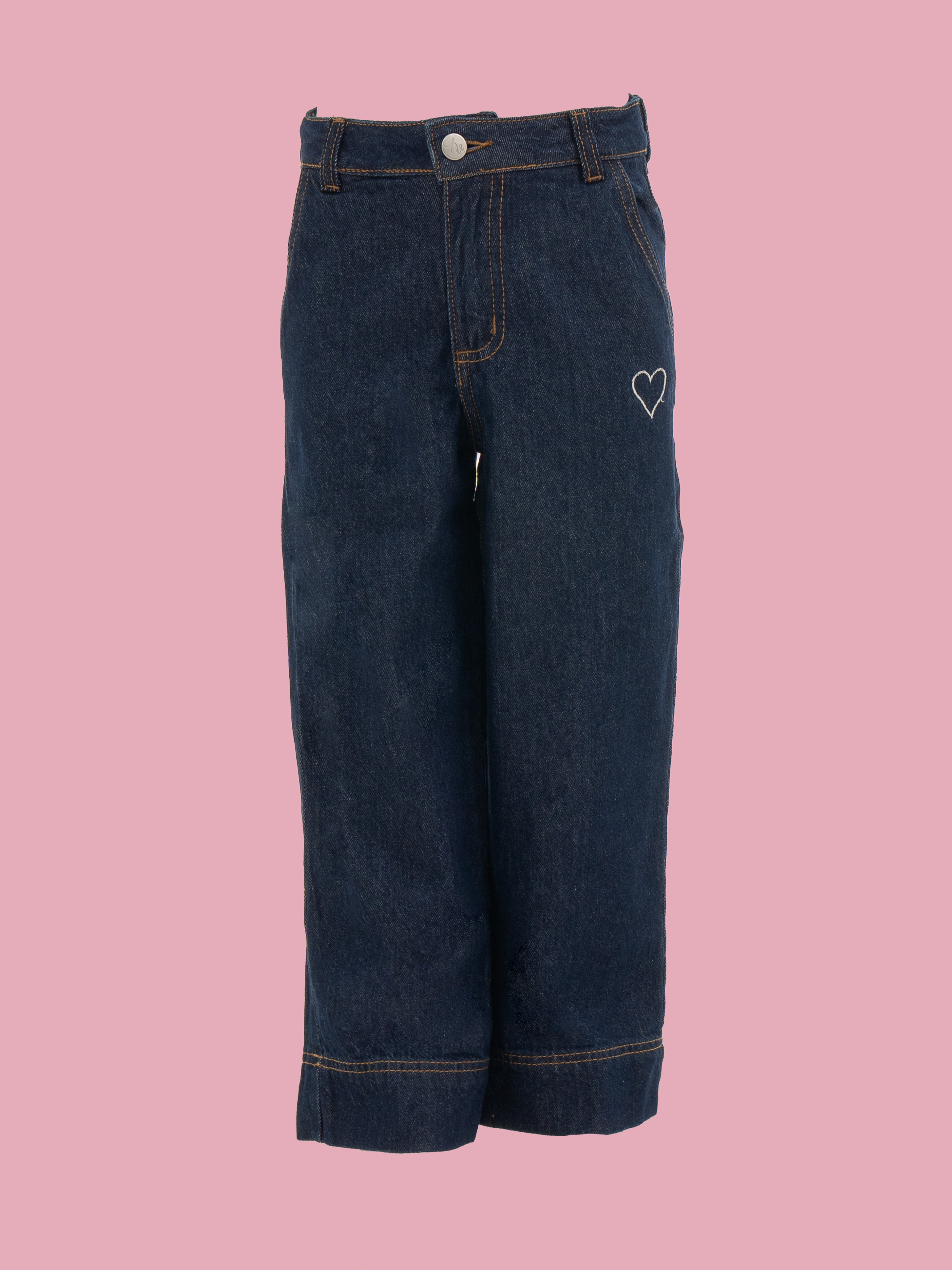 Jeans para niñas en índigo con bordado inferior
