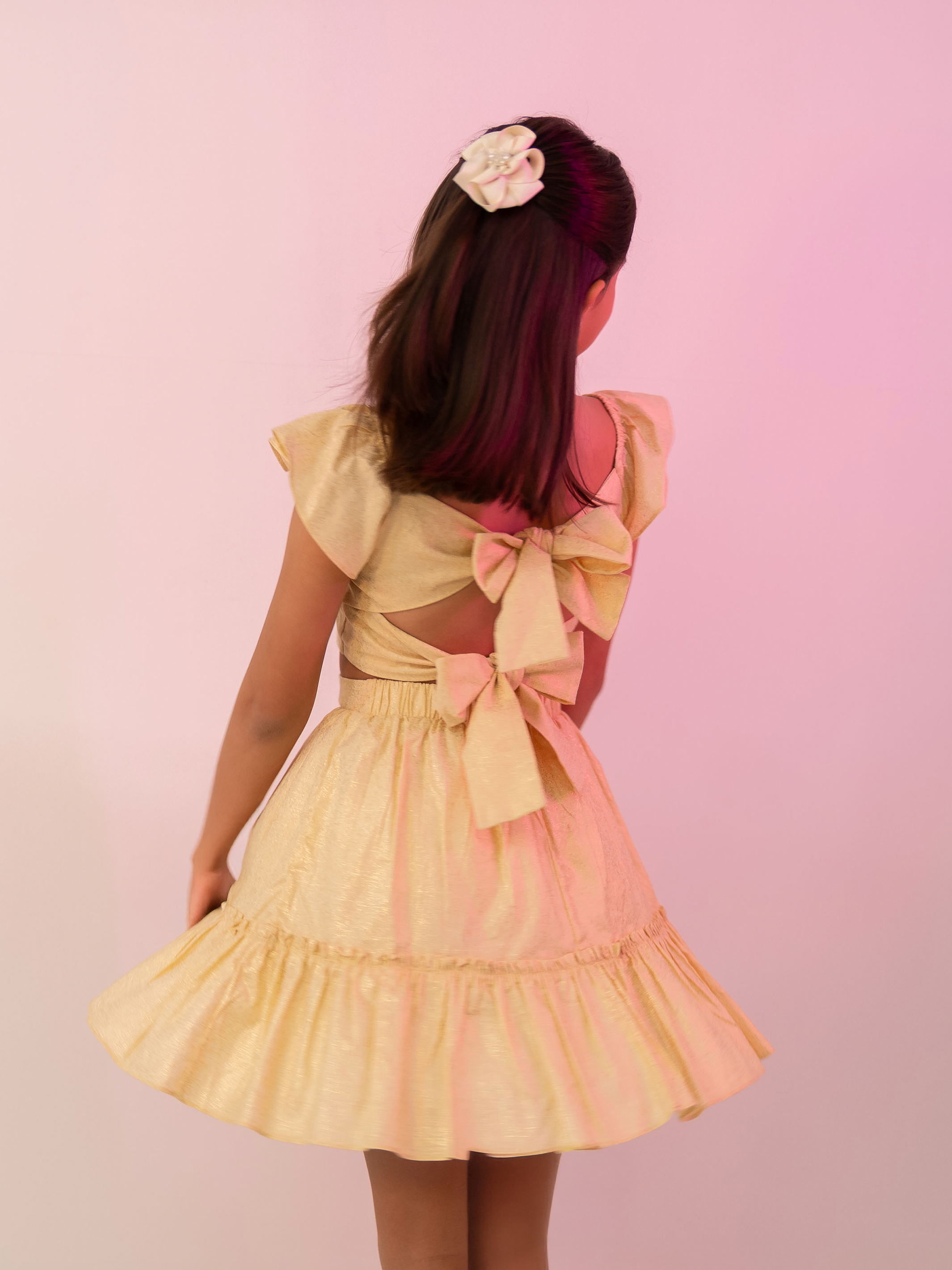 Conjuntos ropa para niñas con espalda ajustada con lazos y diseño delicado