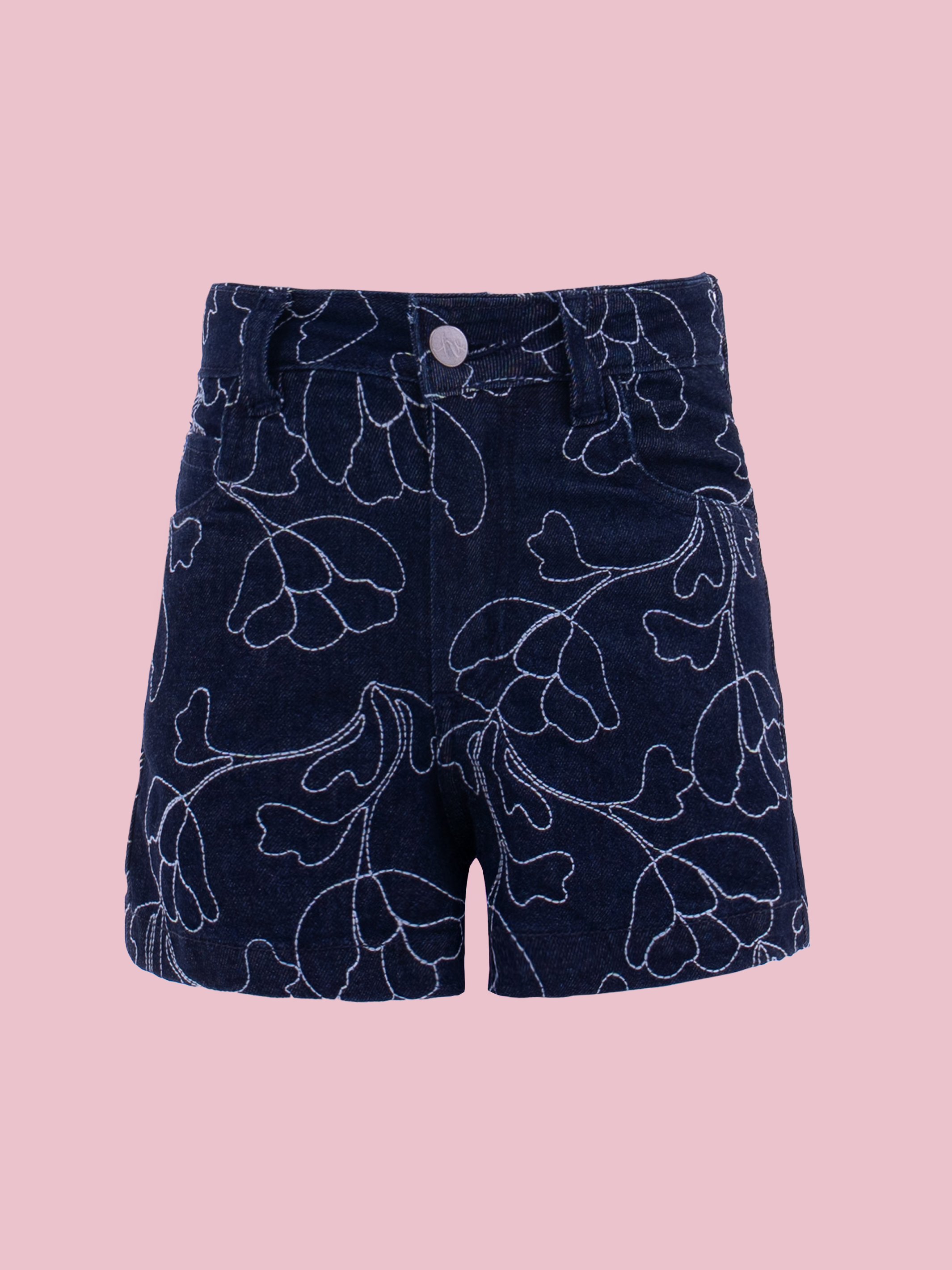 shorts para niñas de moda en índigo rebordado versátil