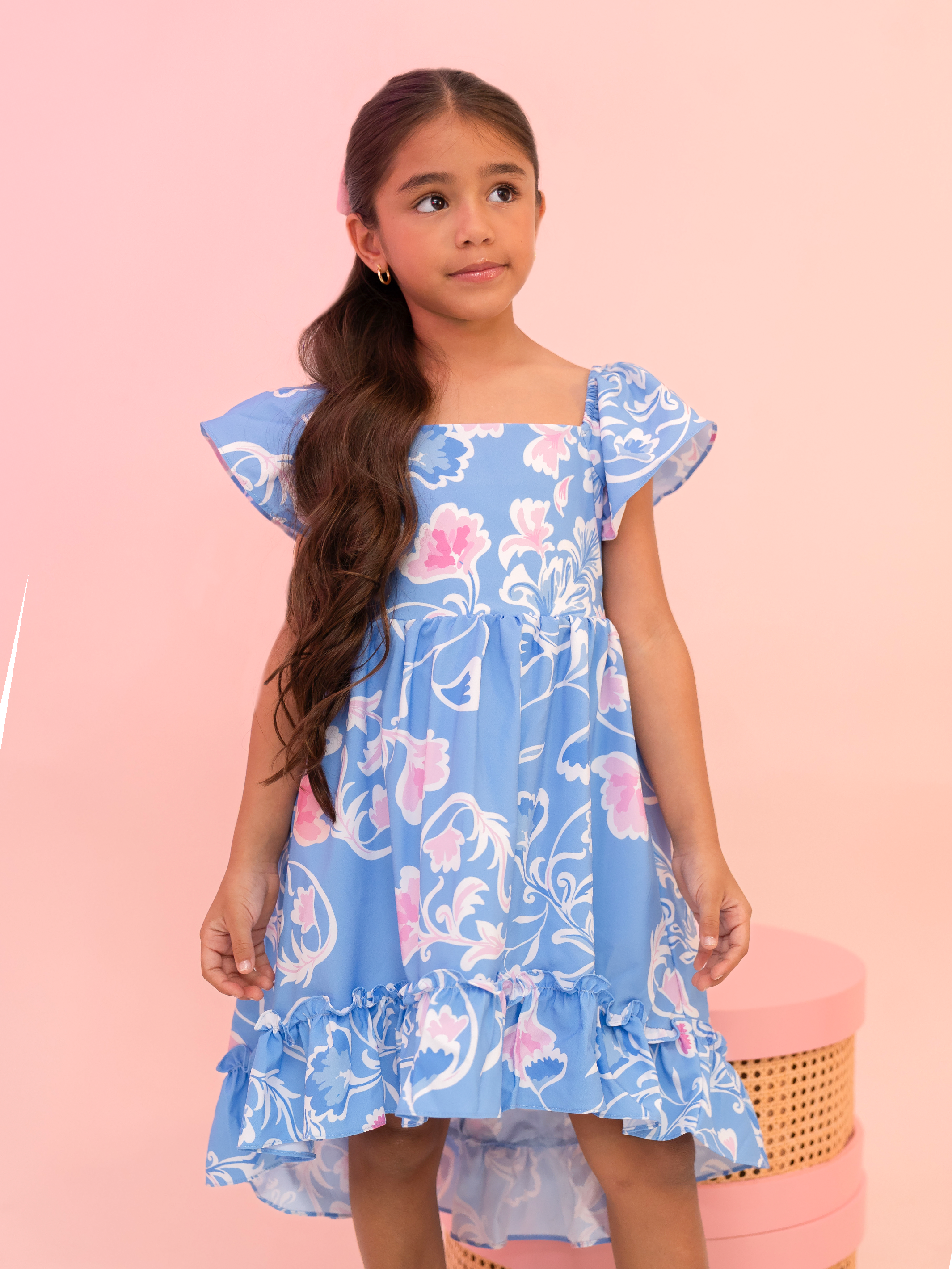 vestido de niña en popelina con mangas tipo arandela