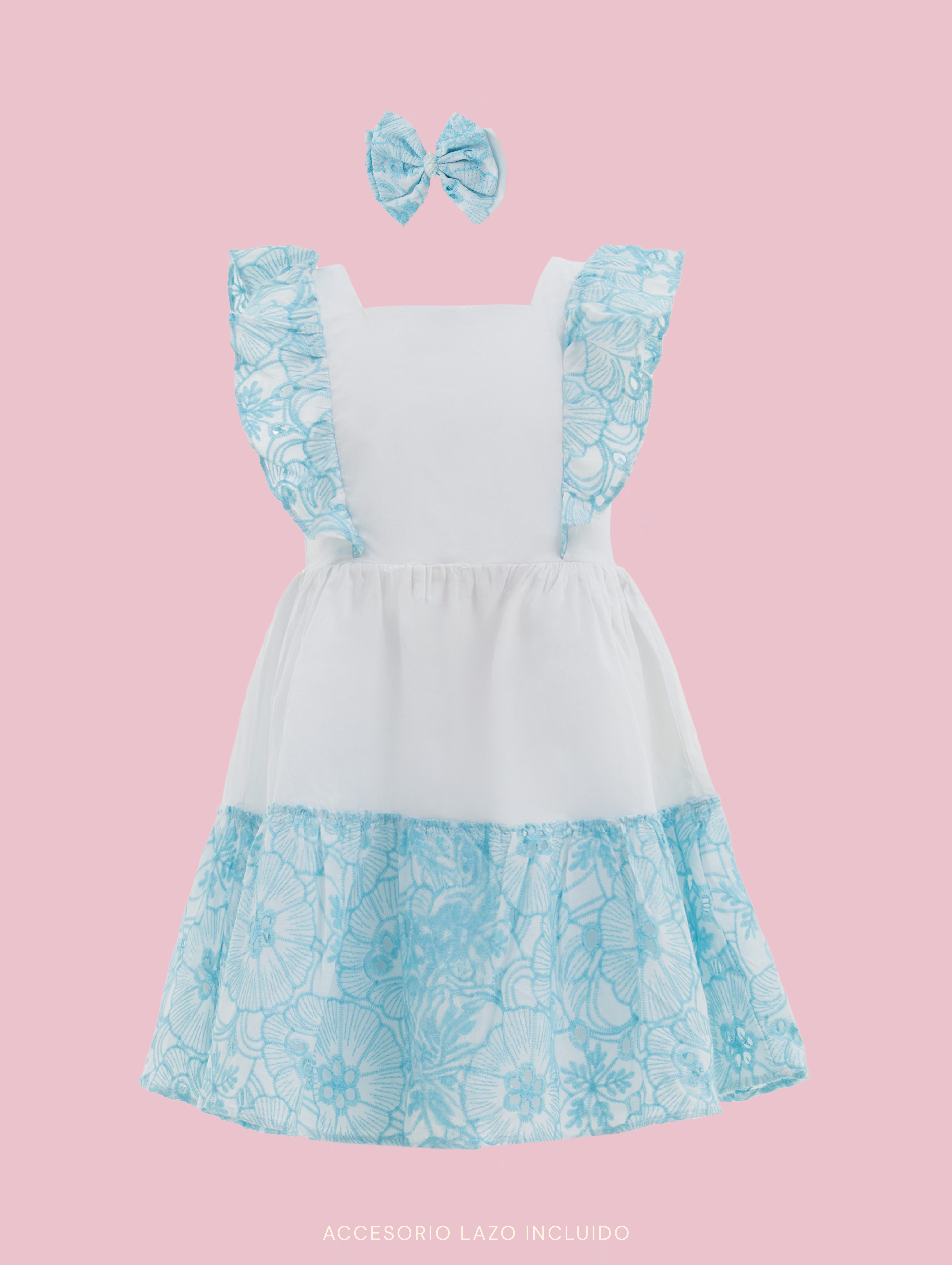vestido de niña con mangas y ruedo en contraste