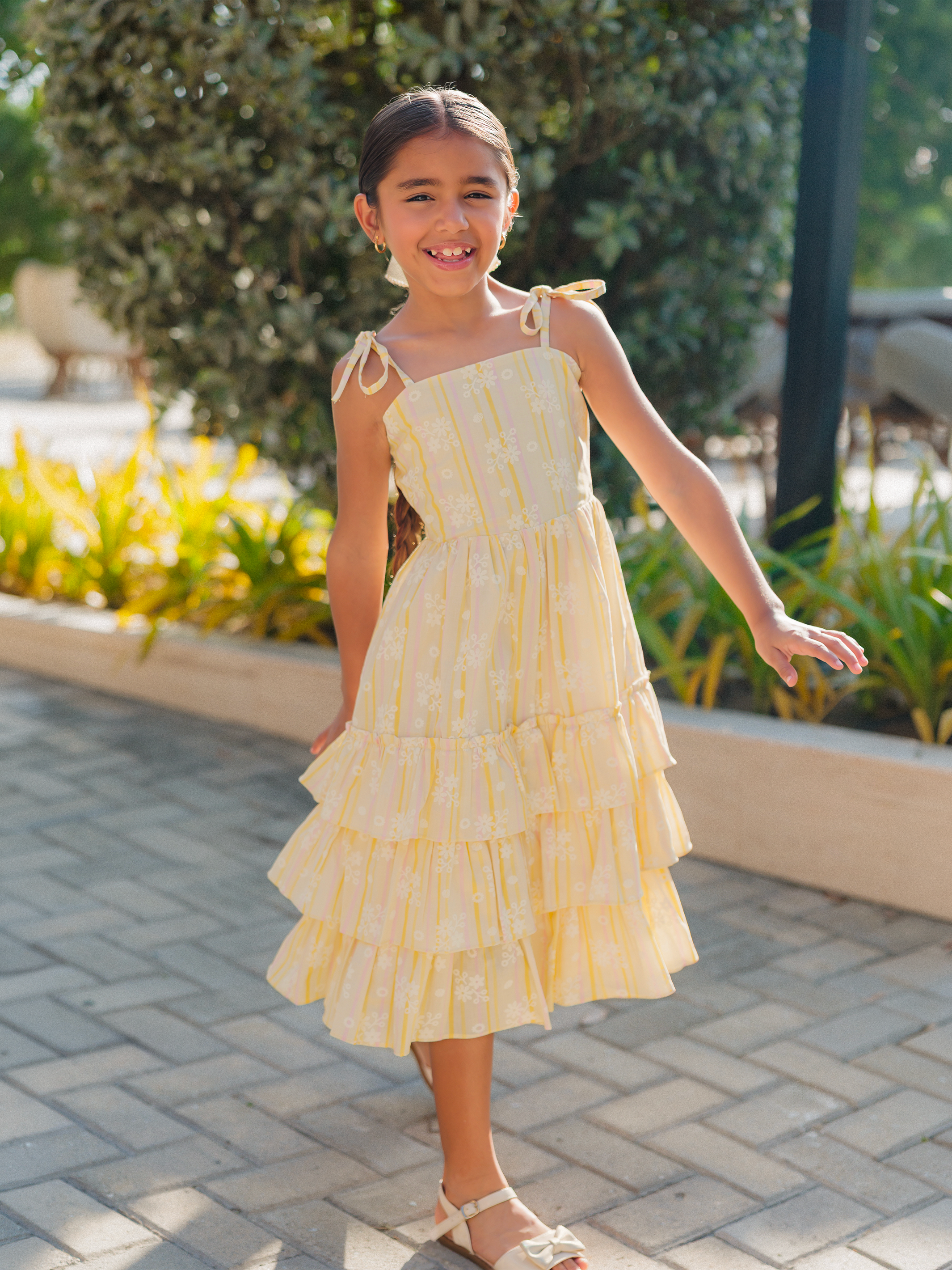 vestido de niña en algodón con estampado en flock