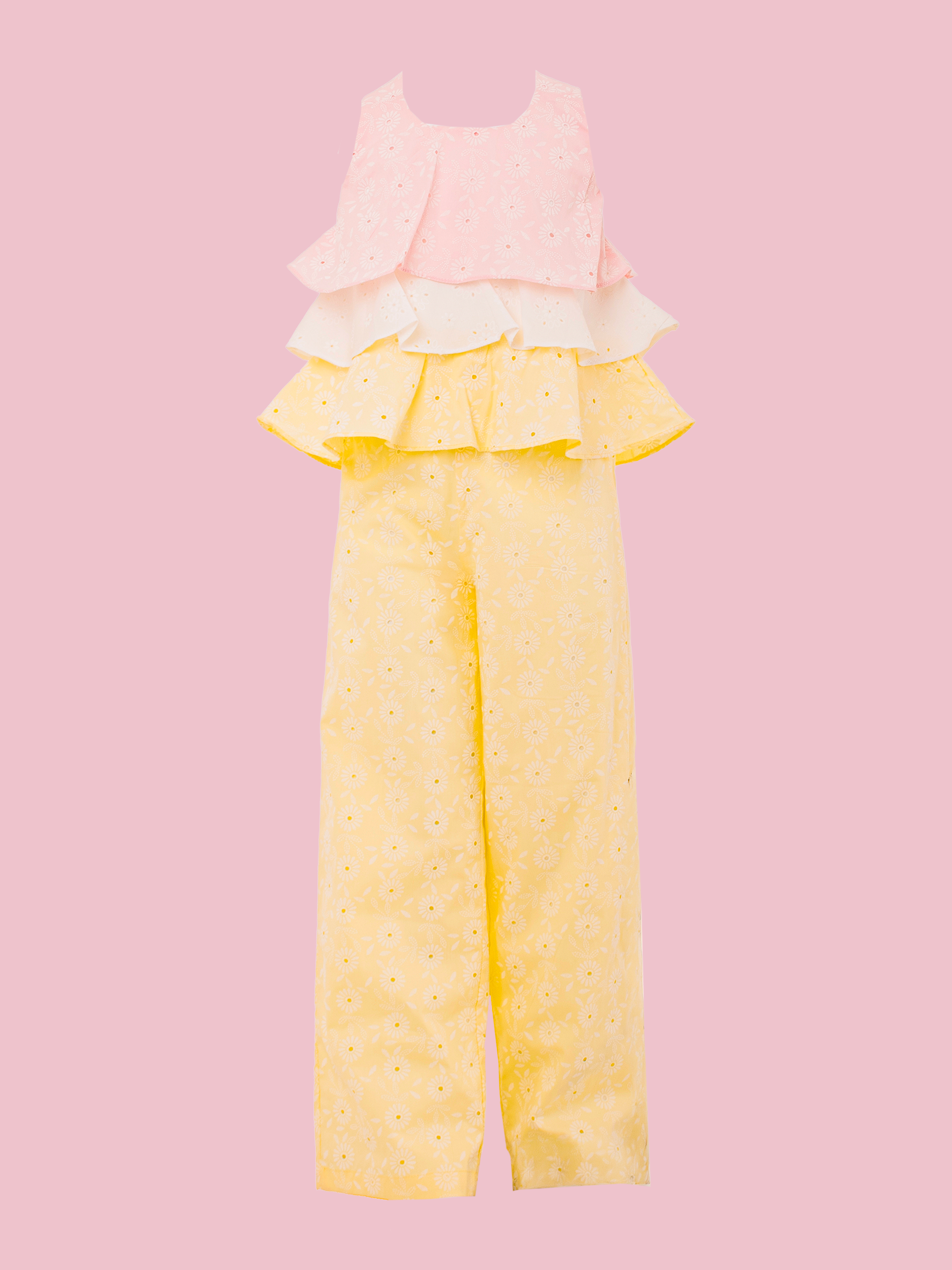 Conjunto de ropa para niñas con blusa colorida y pantalón resortado