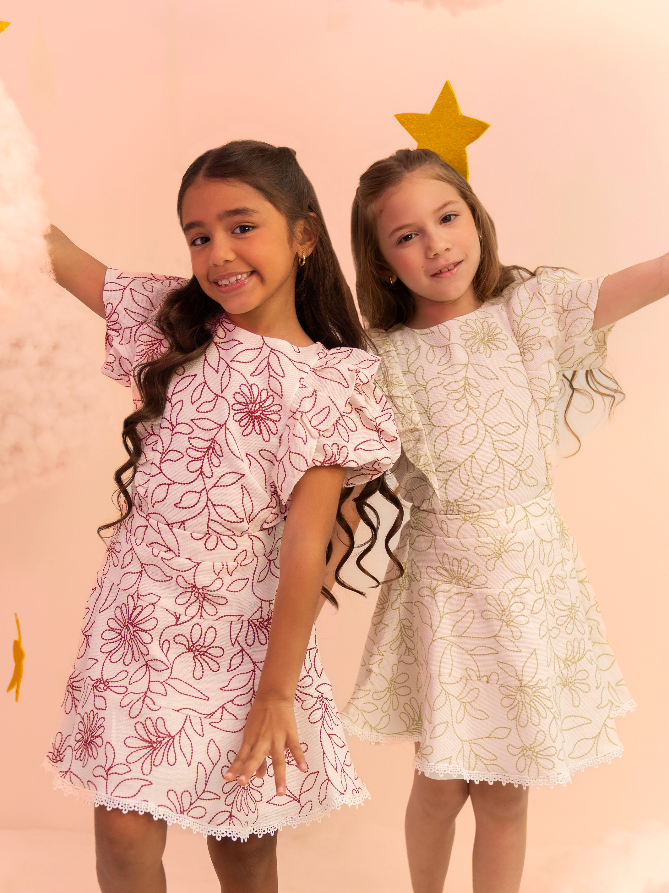 Conjuntos de ropa para niñas con blusa de mangas bombachas y falda con vuelo