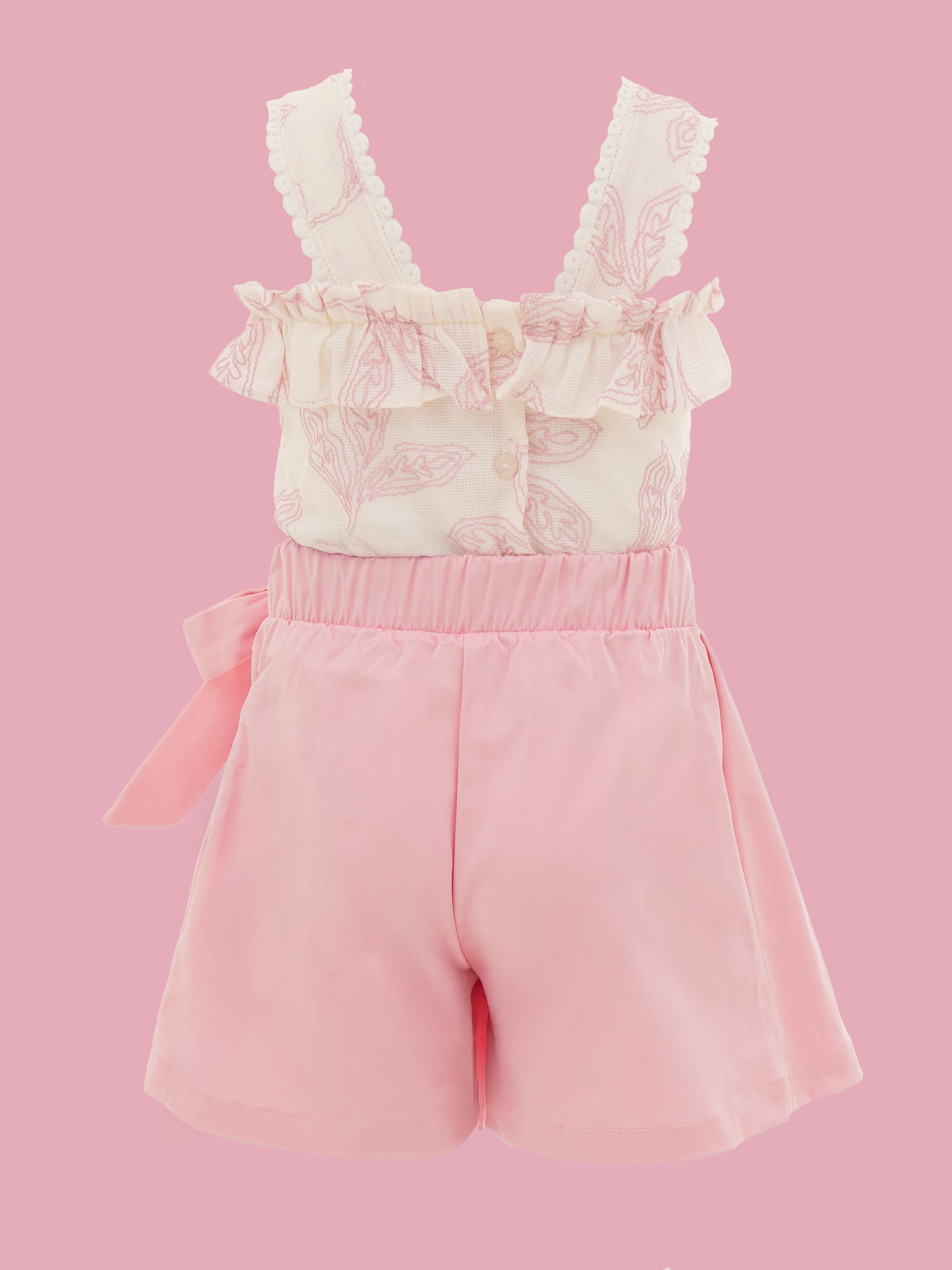 Falda para niñas con blusa apariencia lino y estilo delicado