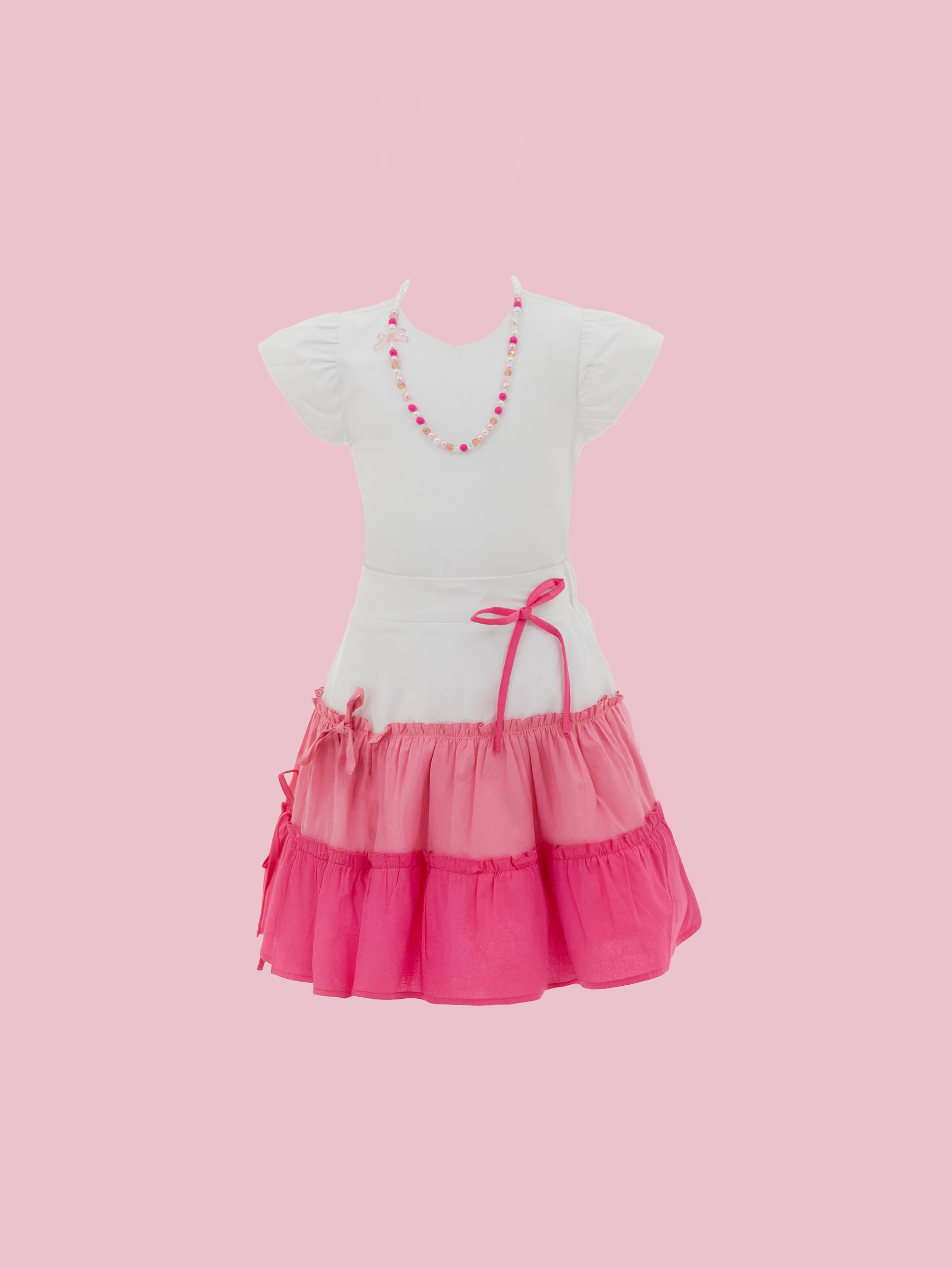 Conjuntos de ropa para niñas con falda tricolor y collar decorativo